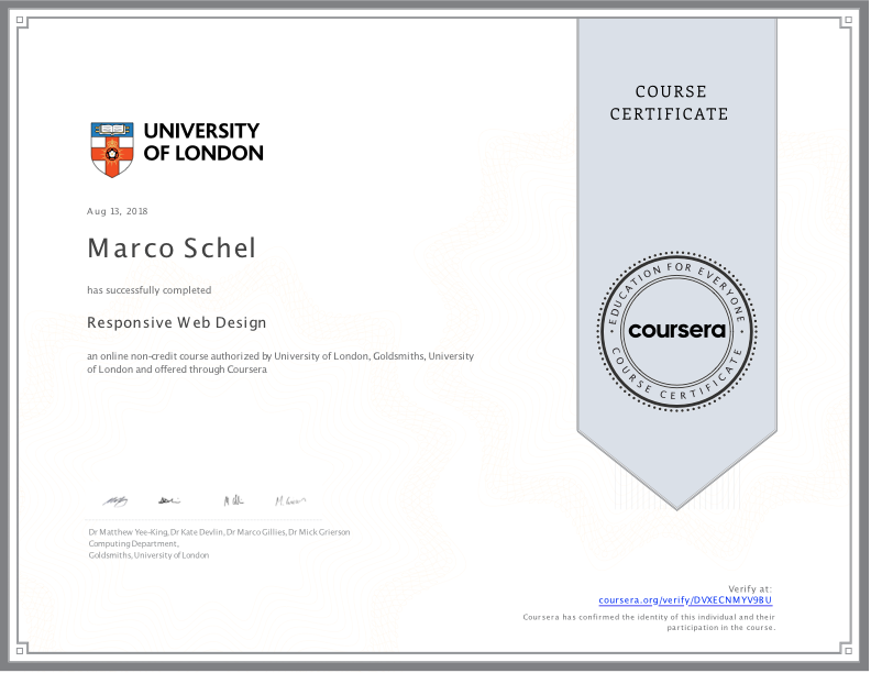 certificate Responsive Web Design